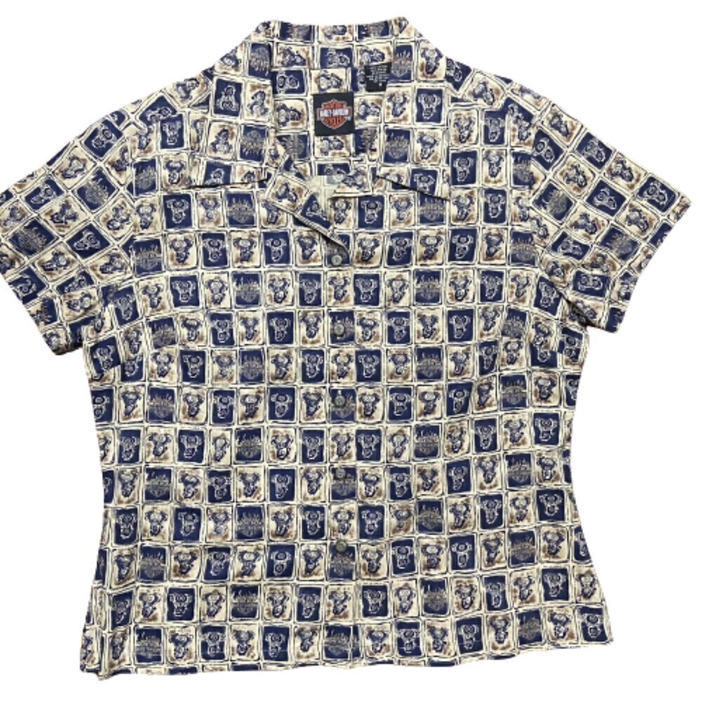 Harley-Davidson Engine Block AOP Polo Button Down Shirt Women's Medium